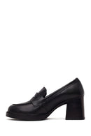 Woman Black Chunky-Heeled Leather Masculine Loafer | Derimod