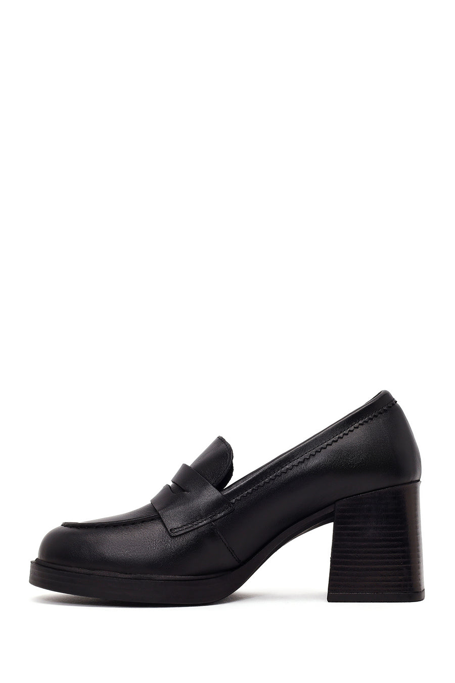 Woman Black Chunky-Heeled Leather Masculine Loafer