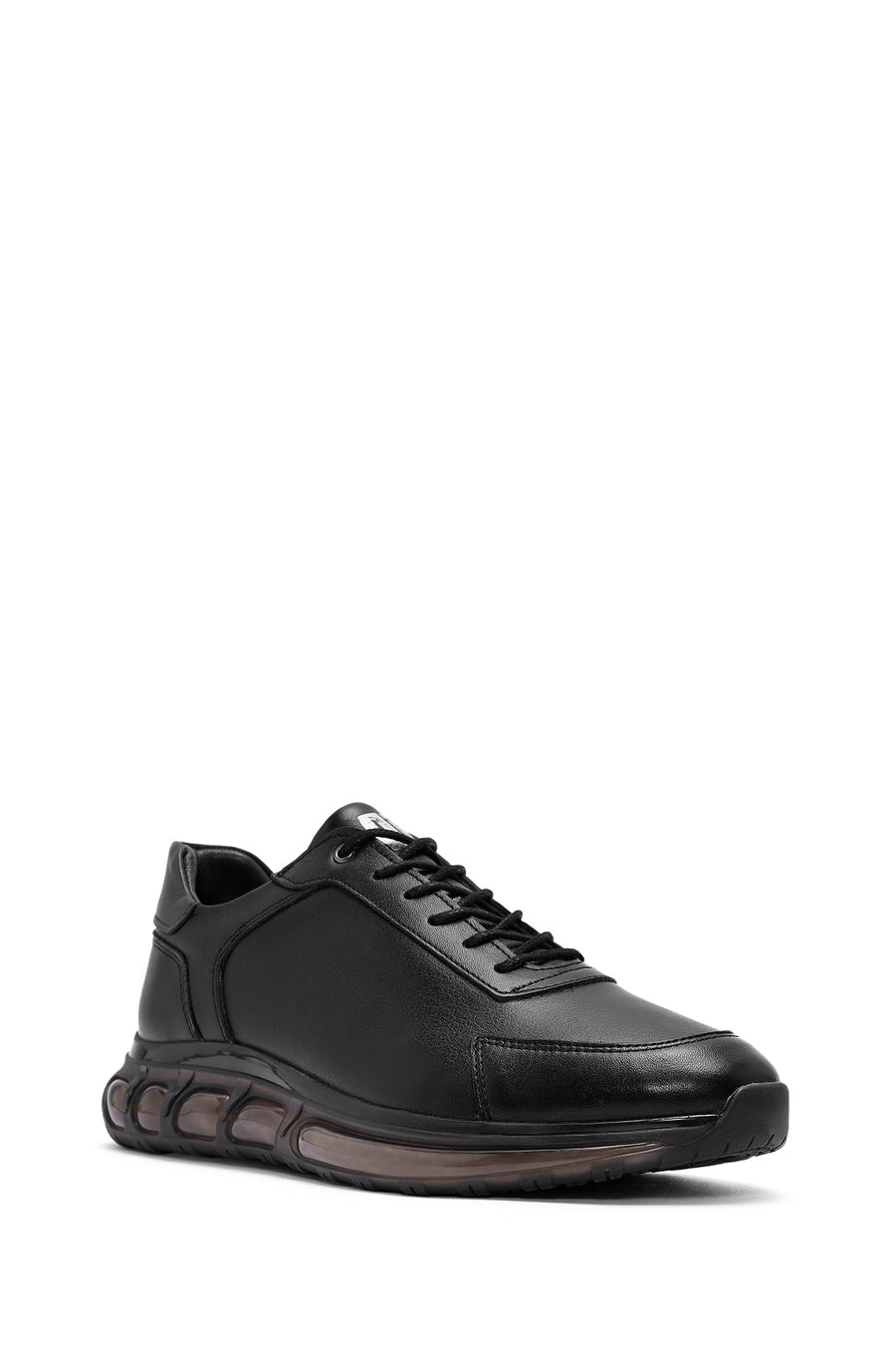Erkek Siyah Bağcıklı Deri Sneaker