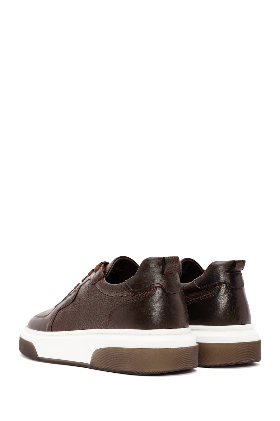 Male Brown Lace-Up Thick-Soled Leather Sneaker