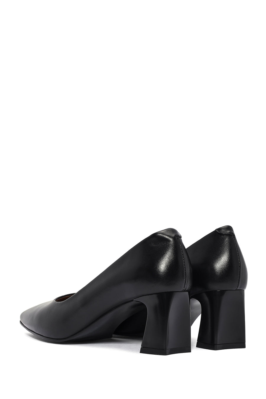 Kadın Siyah Kalın Kısa Topuklu Deri Stiletto