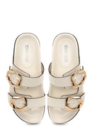 Woman Cream Double-Buckle Slippers | Derimod