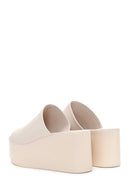 Women's Beige Leather Wedge Heel Slippers | Derimod