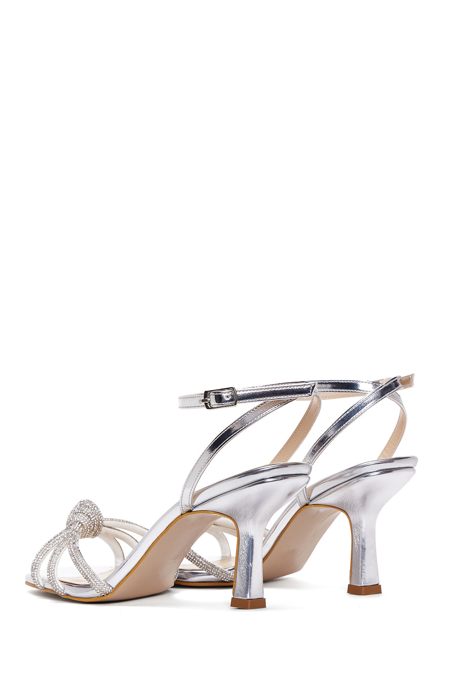 Women's Silver Ankle Buckle Stoned Thin Heel Sandals