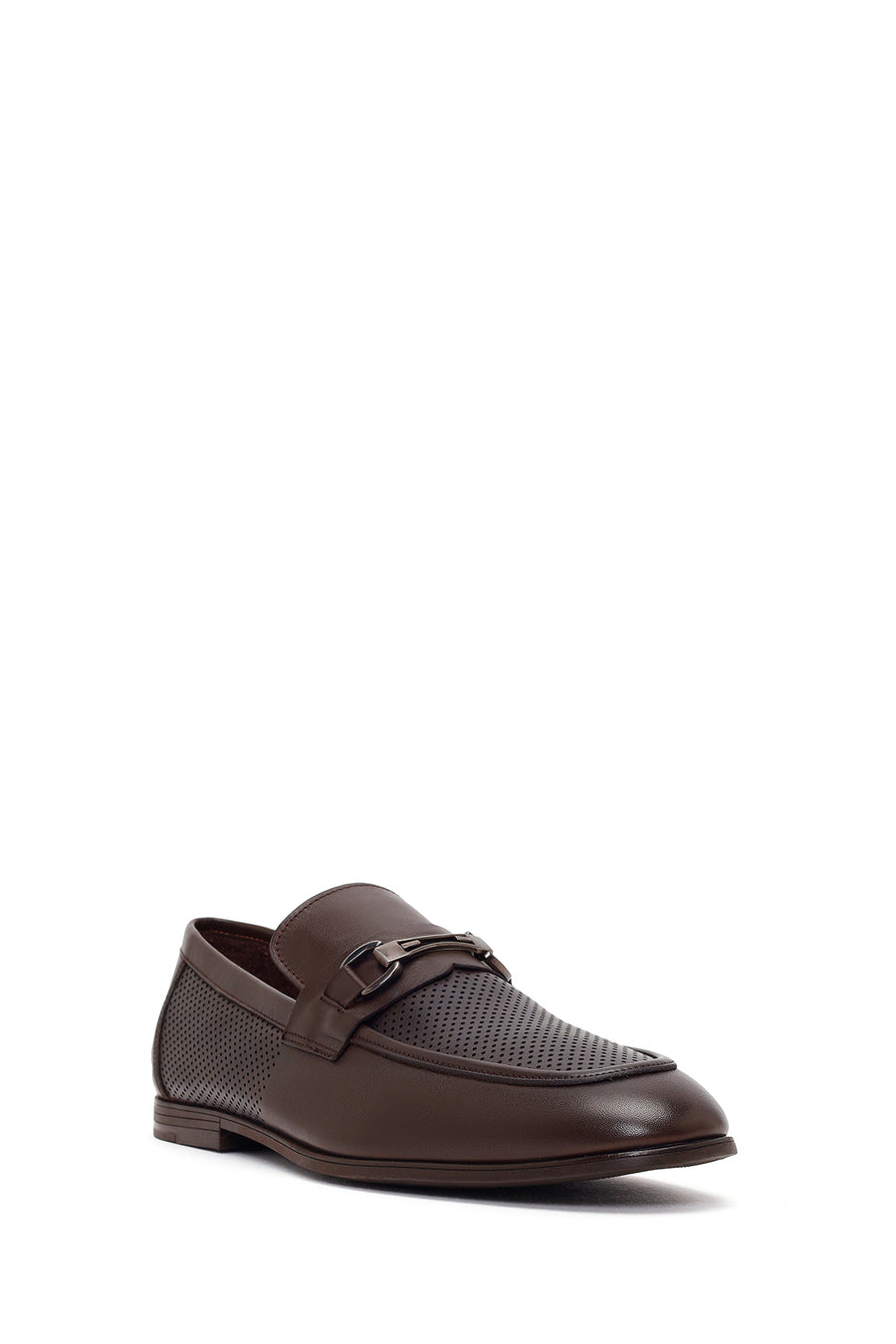 Erkek Kahverengi Tokalı Deri Casual Loafer