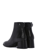 Women's Black Zipper Heeled Leather Boots | Derimod