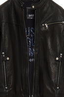 Towns Men Black Slim-Fit Short Leather Jacket | Derimod