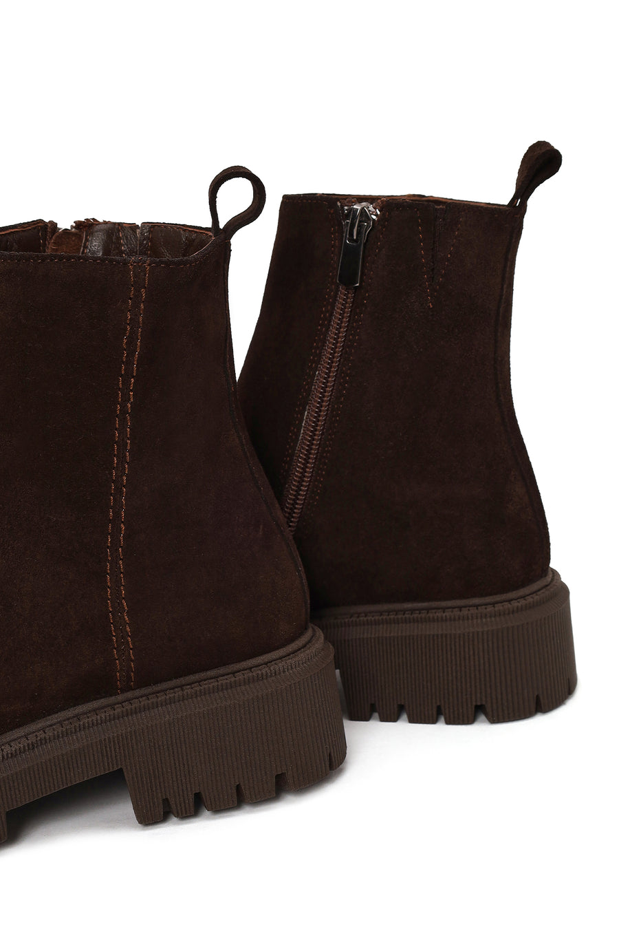 Woman Brown Zip Closure Thick-Soled Suede Boots