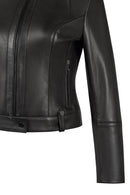 Maya Woman Black Mandarin Collar Leather Jacket | Derimod