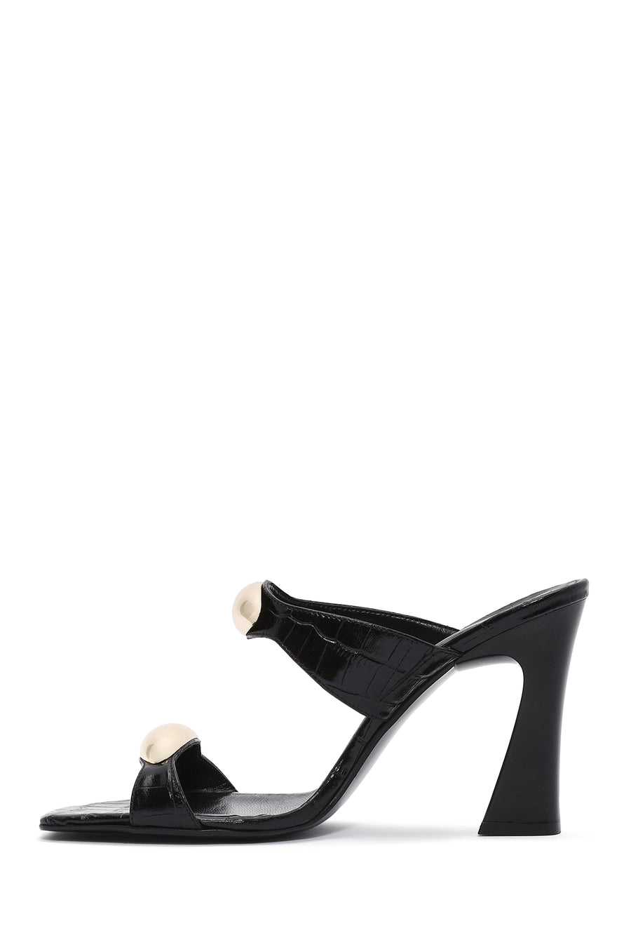 Women's Black Crocodile Patterned Leather High Thick Heeled Slippers