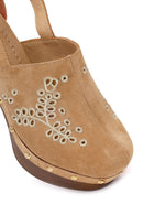 Woman Beige Ankle-Buckle Platform High Chunky High-Heel Suede Sandal | Derimod