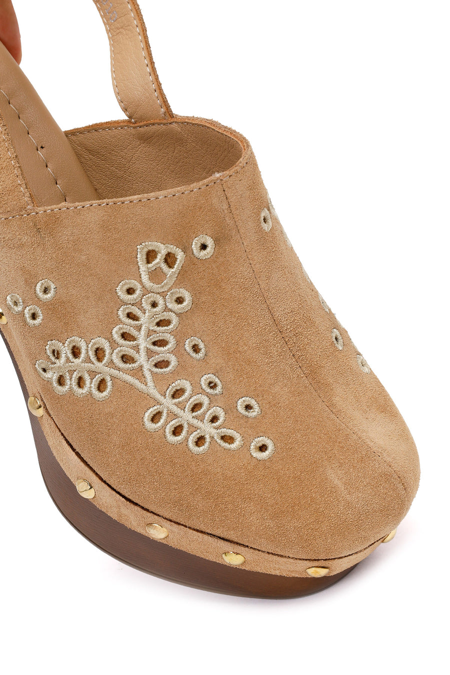 Woman Beige Ankle-Buckle Platform High Chunky High-Heel Suede Sandal