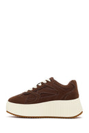 Woman Brown Lace-Up Thick-Soled Suede Sneaker | Derimod