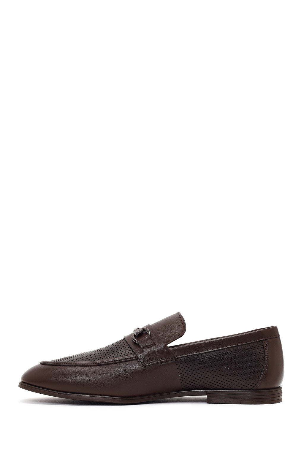 Erkek Kahverengi Tokalı Deri Casual Loafer