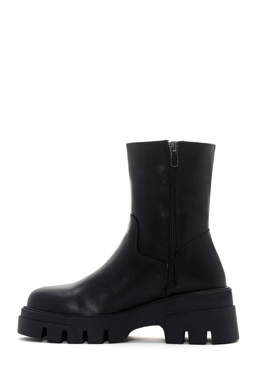 Women's Black Thick Soled Zippered Casual Boots