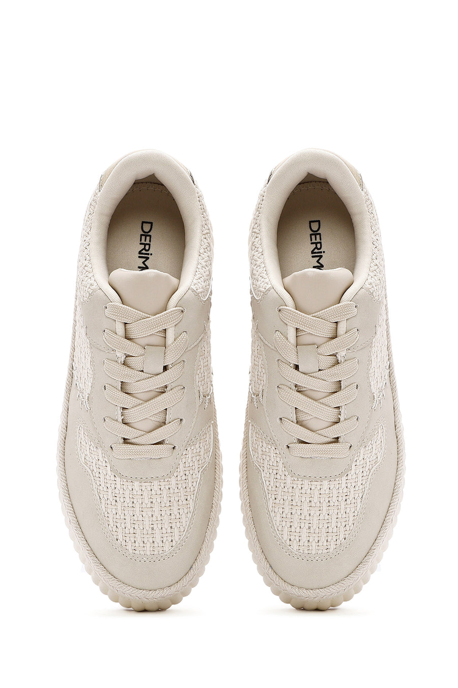 Kadın Bej Bağcıklı Kalın Tabanlı Örgülü Sneaker