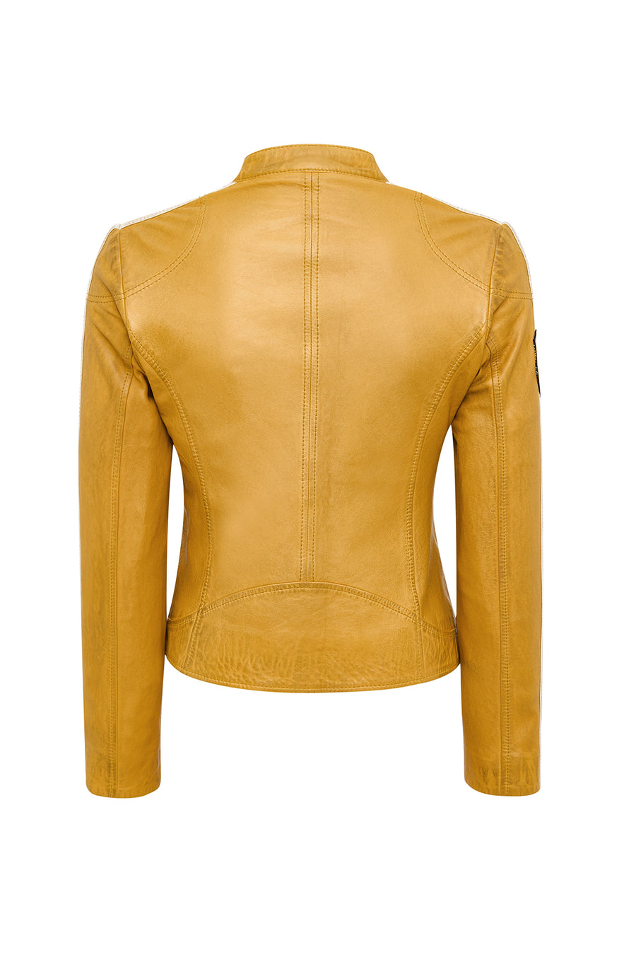 Champs Women's Yellow Embroidered Short Leather Jacket