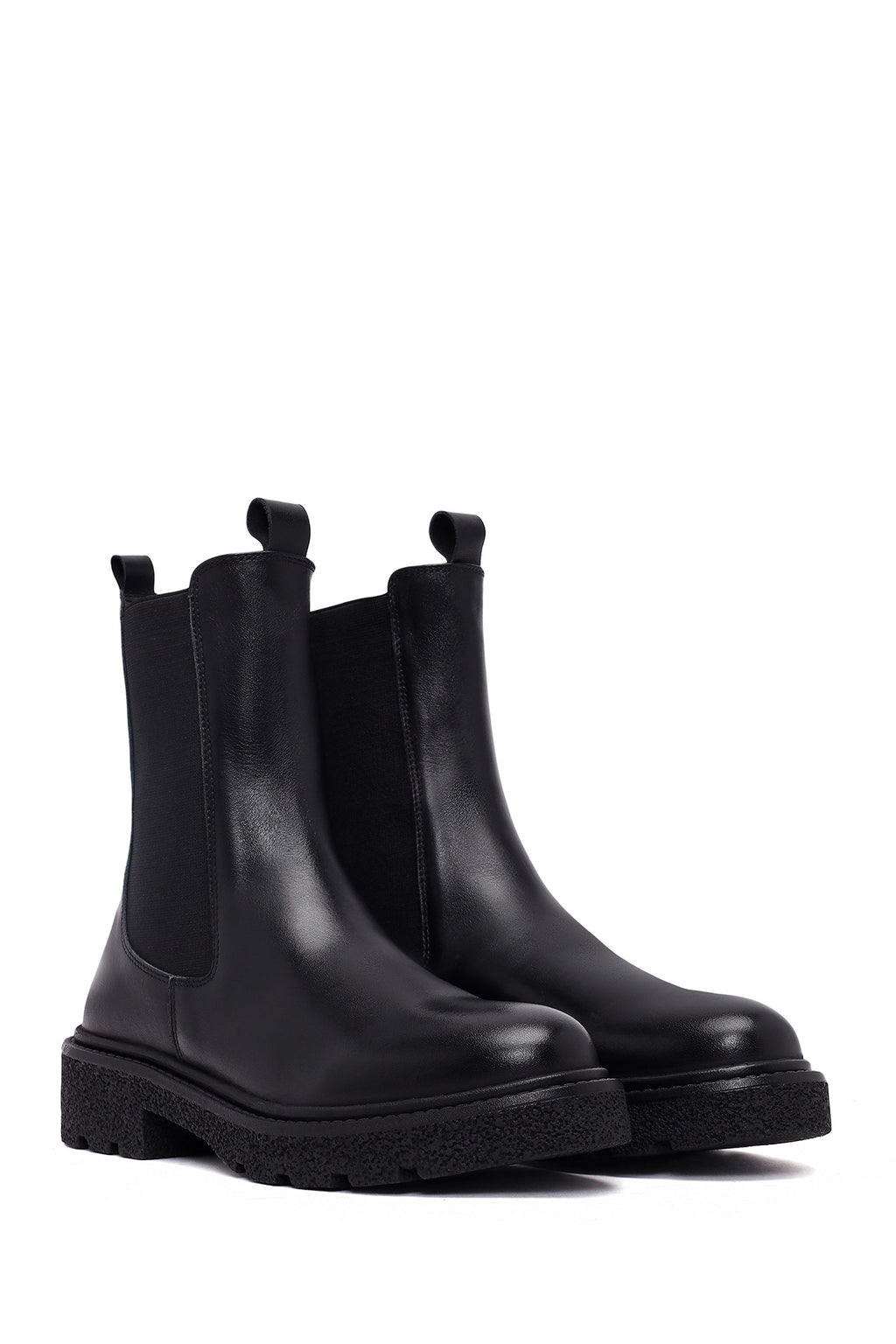 Kadın Siyah Kalın Tabanlı Deri Chelsea Bot