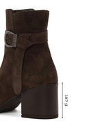 Woman Mink Zip Closure Thick-Heeled Suede Boots | Derimod