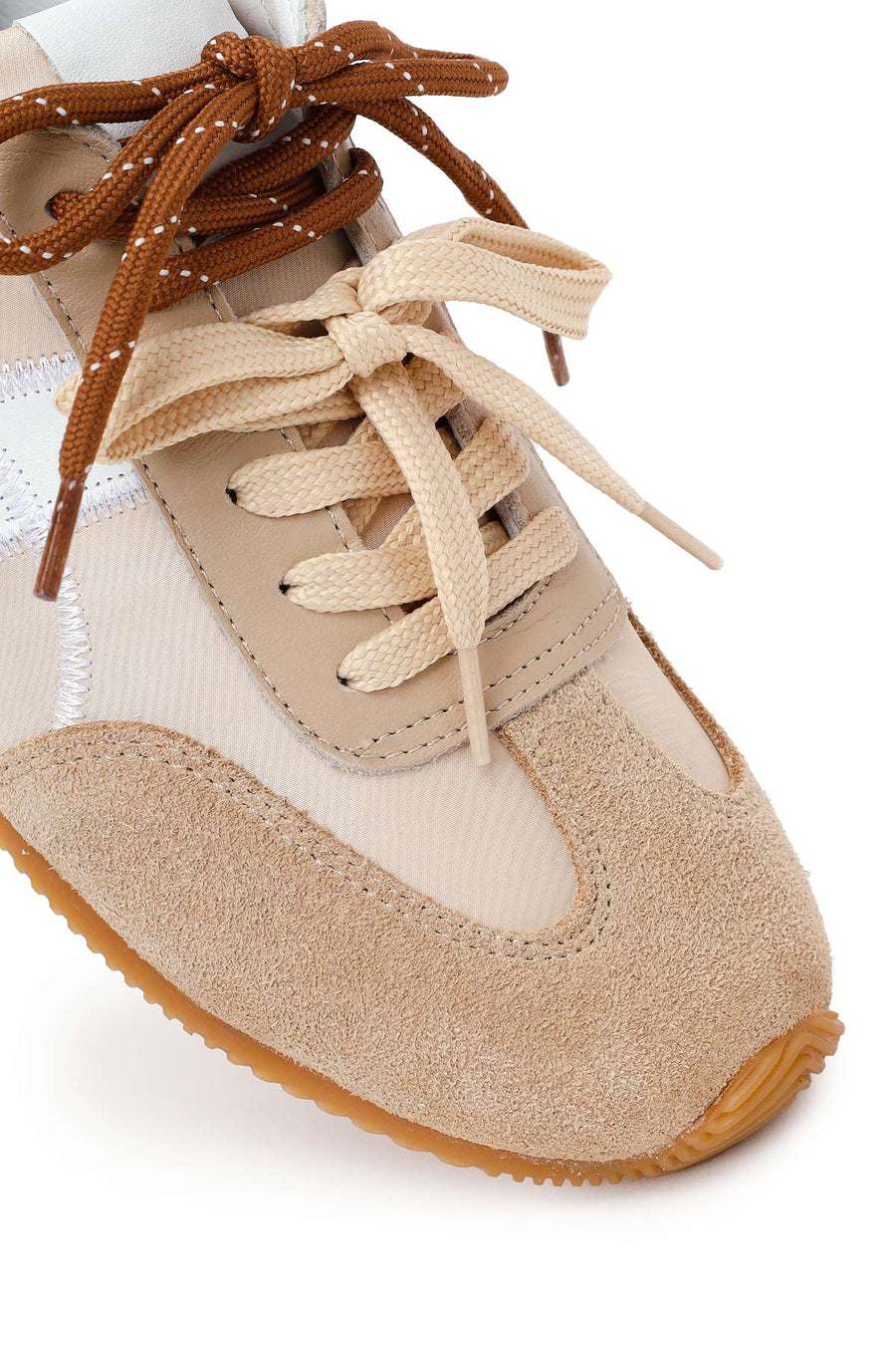 Women's Beige Lace-up Leather Sneaker