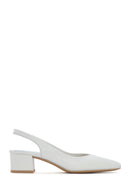 Women's Beige Slingback Thick Low Heel Leather Shoes | Derimod