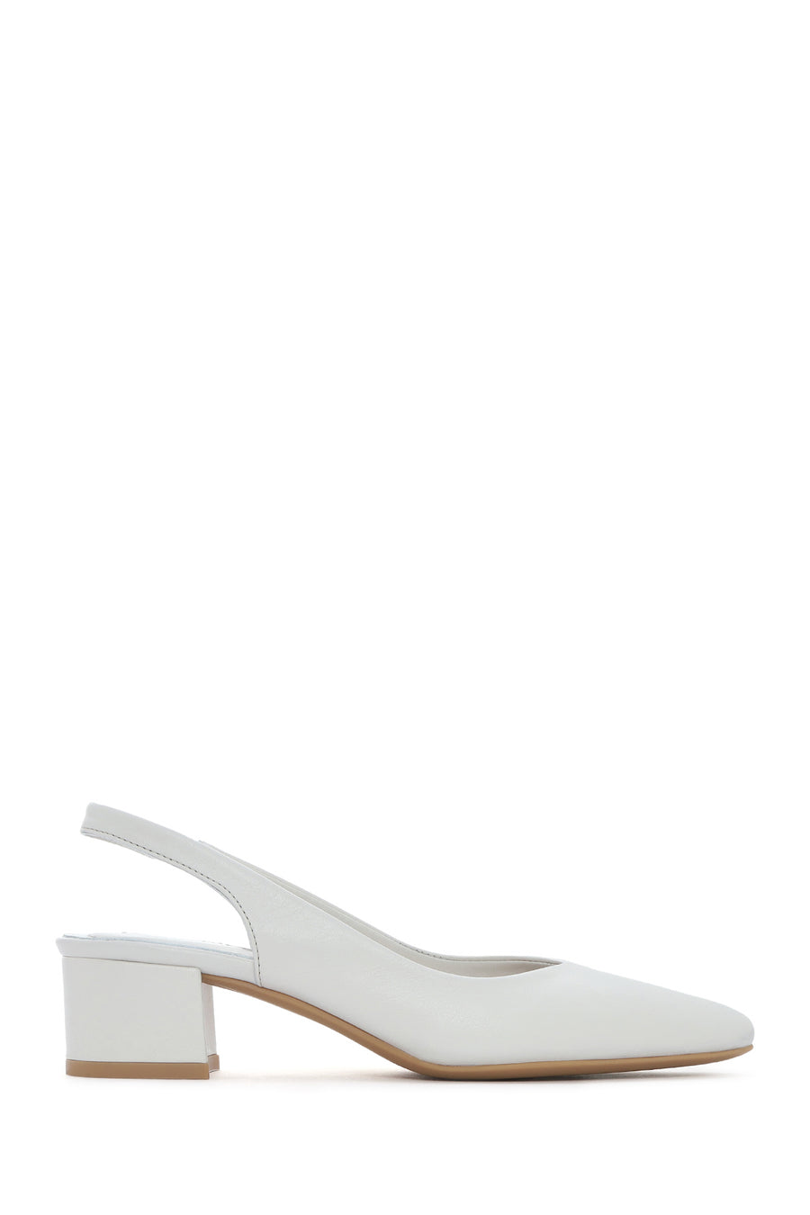 Women's Beige Slingback Thick Low Heel Leather Shoes 26PFD140618 | Derimod
