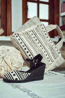 Kastamonu Stone Print Women's Black Patterned Wedge Heeled Espadrille Sandals | Derimod