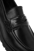 Women's Black Leather Masculine Loafer | Derimod