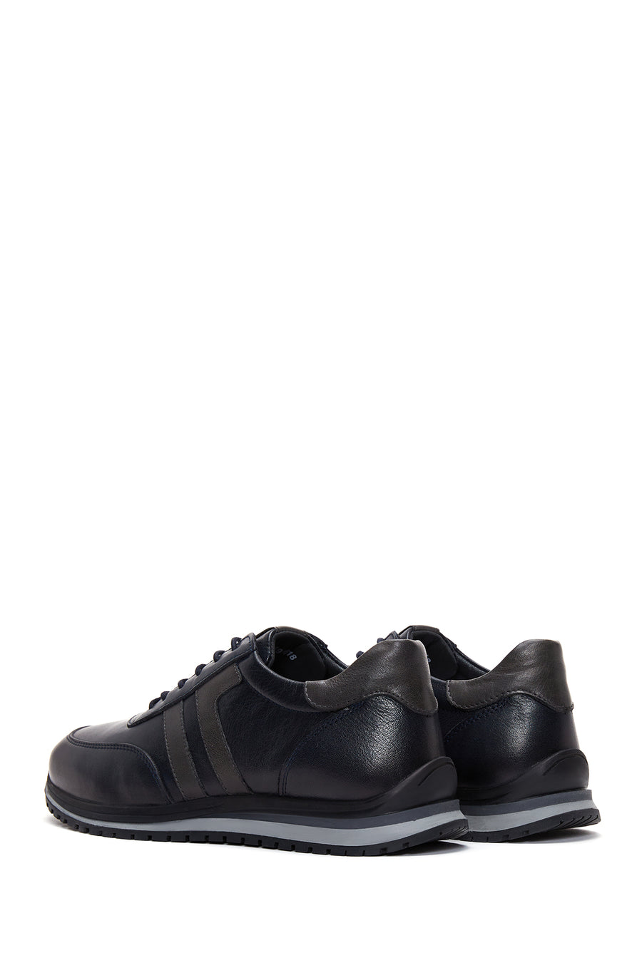 Erkek Lacivert Bağcıklı Deri Sneaker