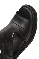 Women's Black Ankle Strap Thick Heeled Leather Sandals | Derimod