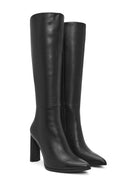 Women's Black Zippered Thin High Heel Leather Boots | Derimod