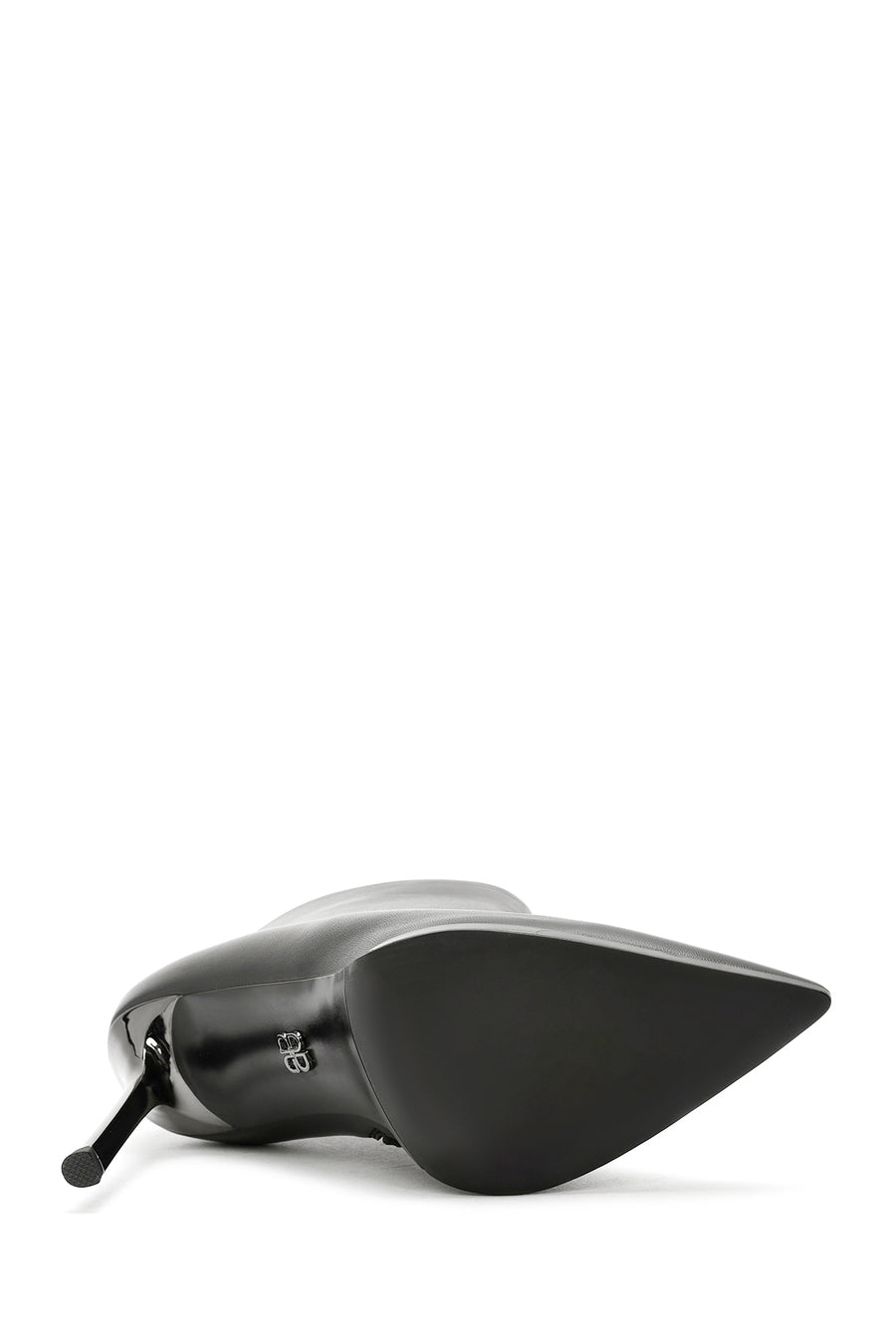 Women's Black Zippered Thin Heeled Leather Boots