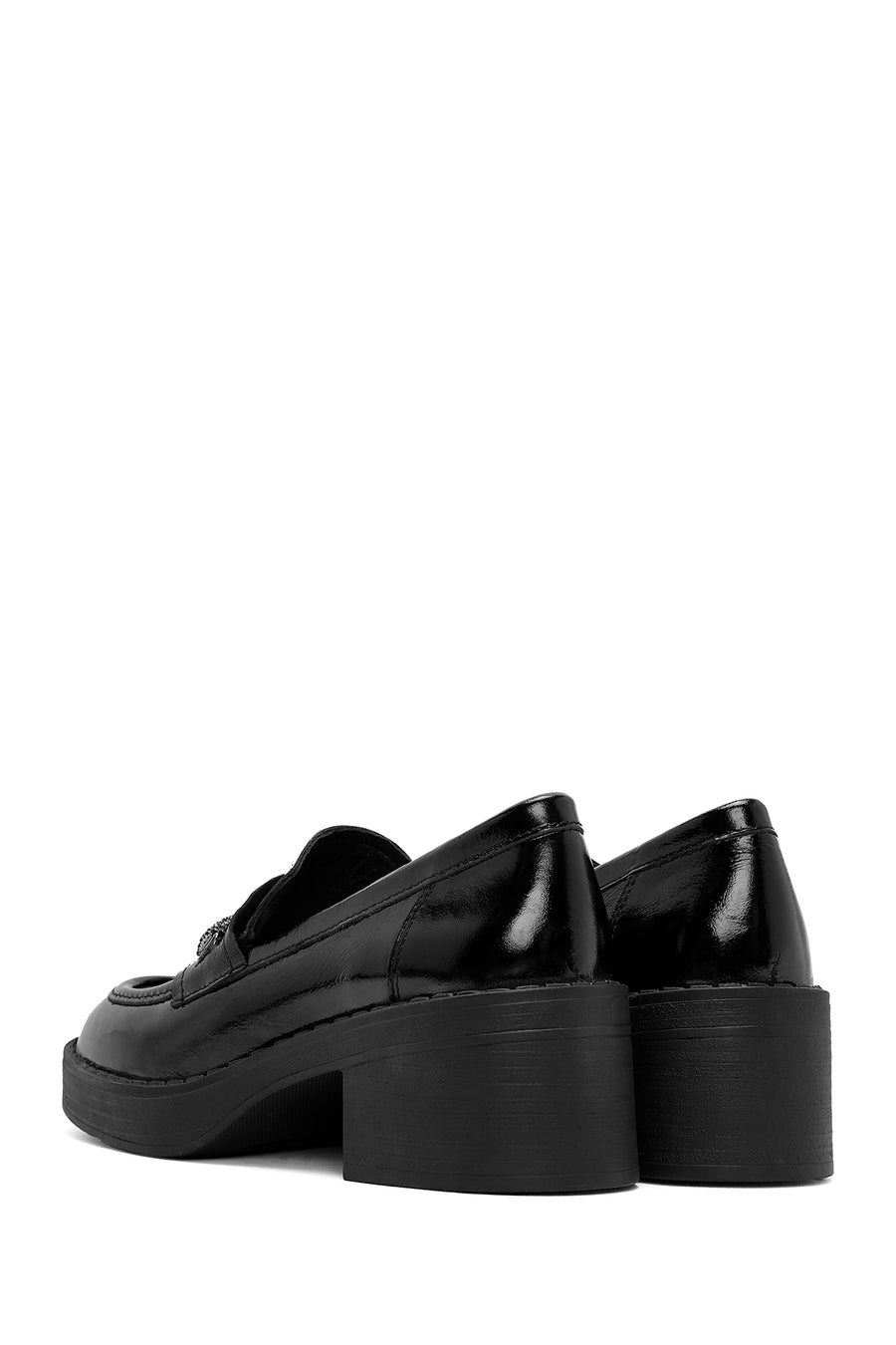 Women's Black Thick Heeled Patent Leather Masculine Shoes