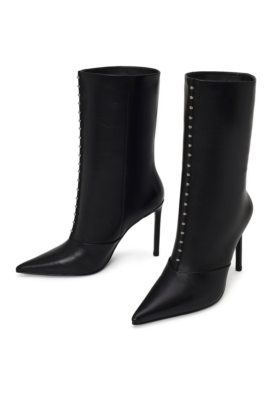Woman Black High Thin Heeled Leather Boots