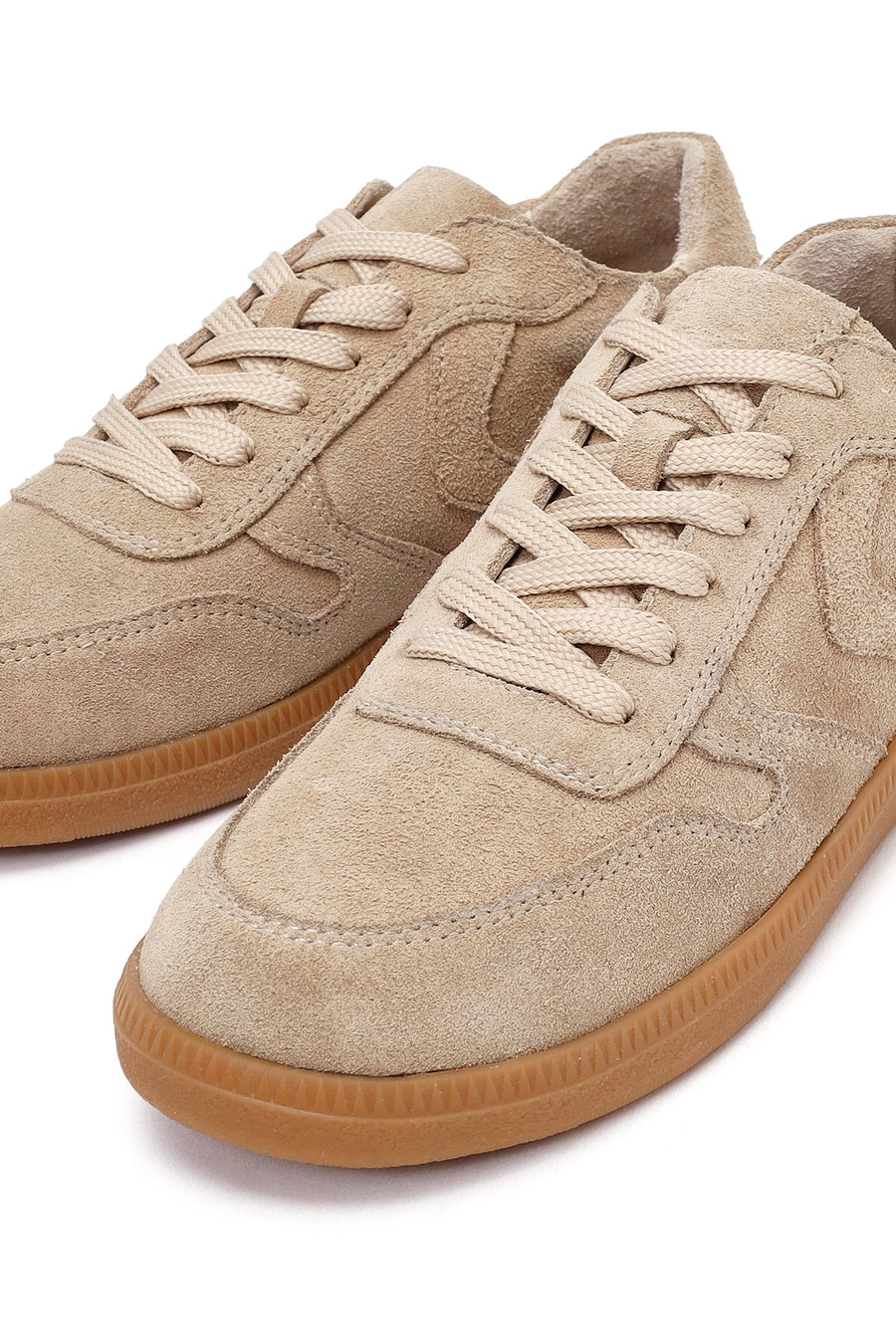 Woman Camel Laced Suede Leather Sneakers