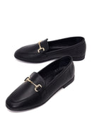 Woman Black Buckled Leather Classic Loafer | Derimod