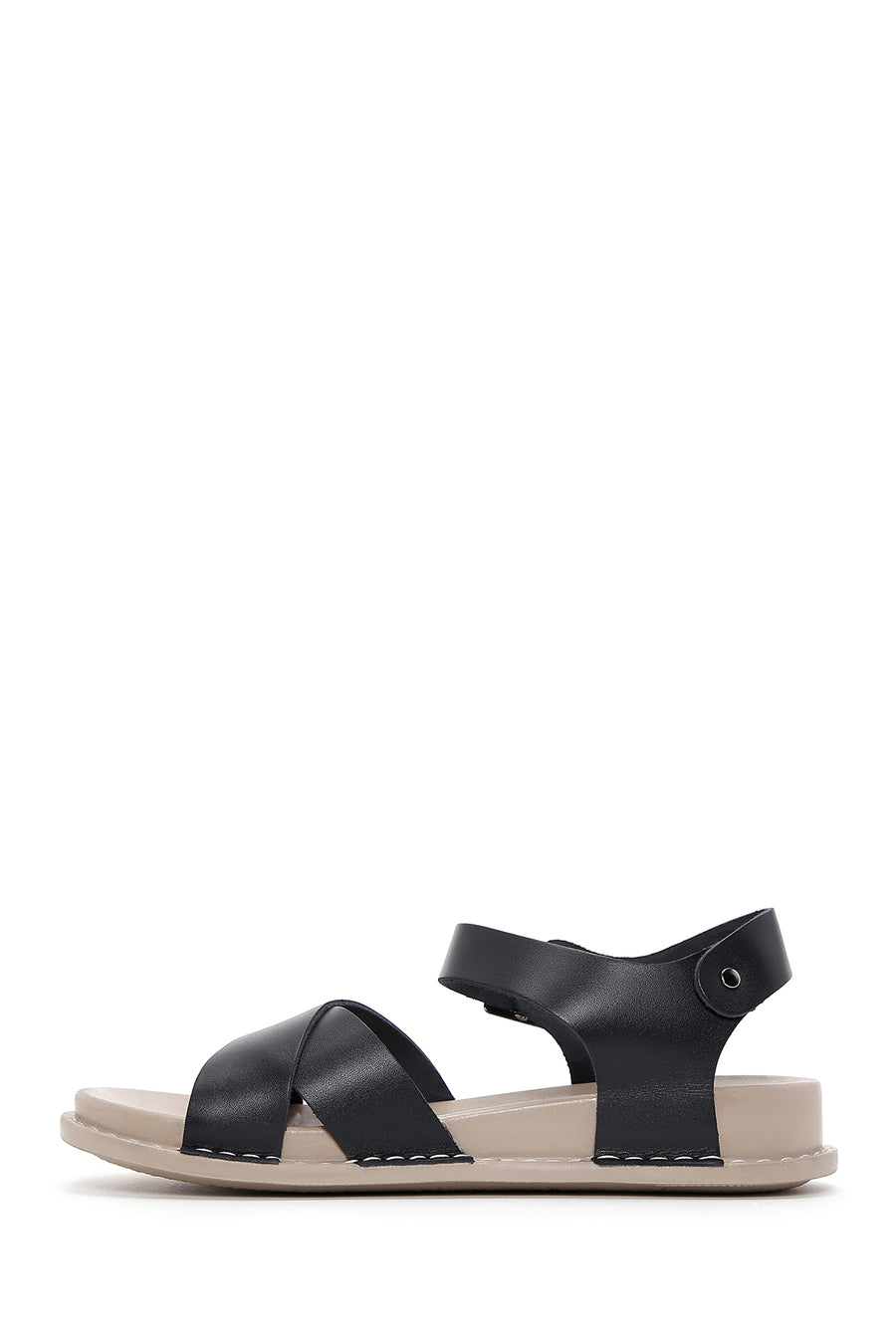 Women's Black Leather Comfort Sandals