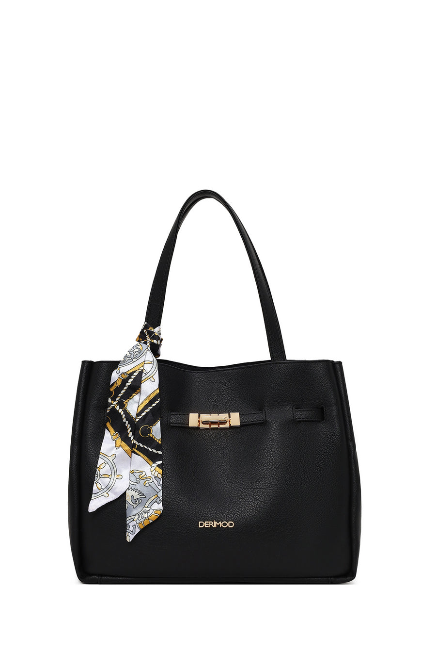 Woman Black Long-Strap Accessorized Classic Shoulder Bag