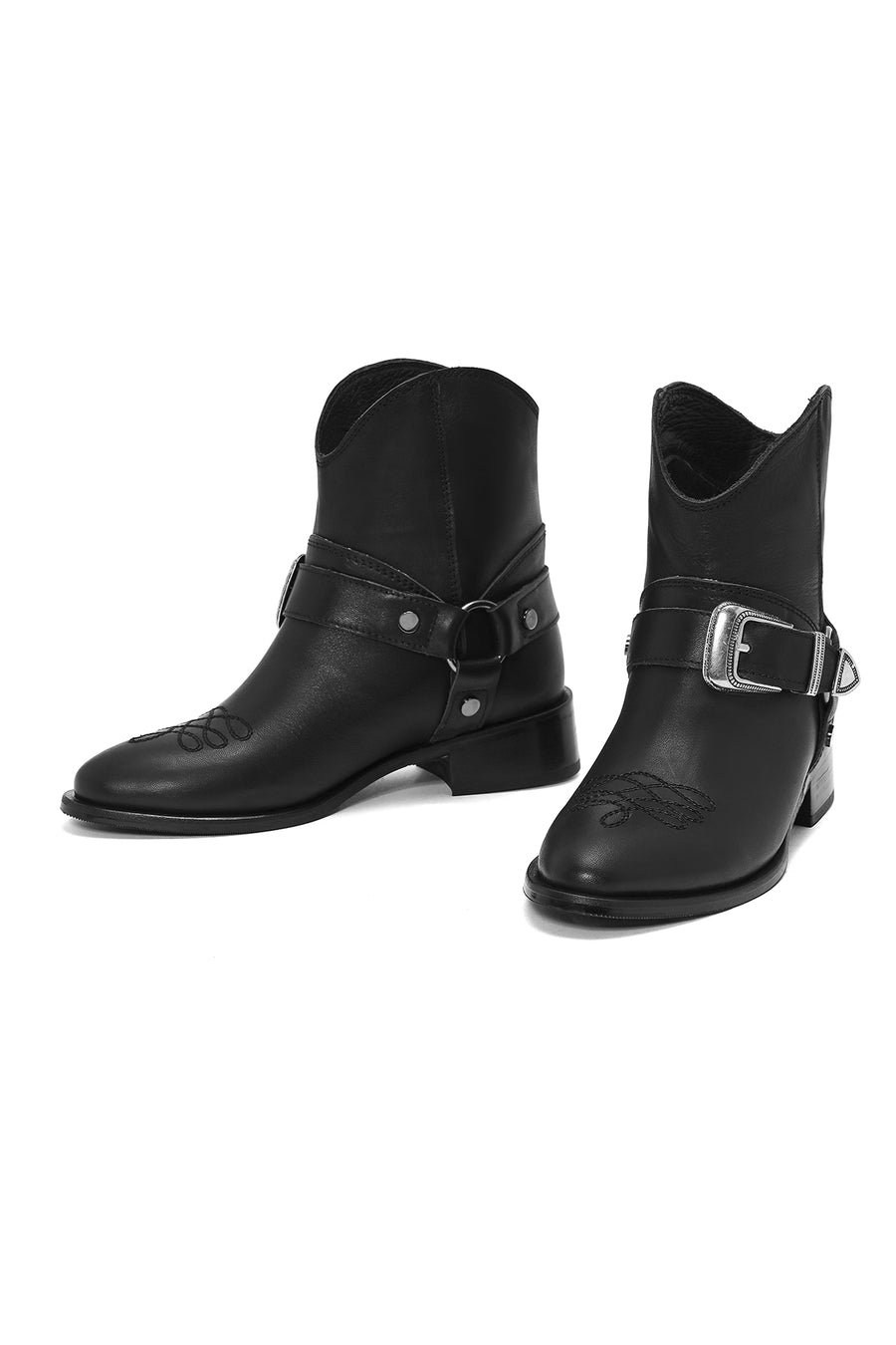 Women's Black Metal Detailed Leather Cowboy Boots