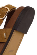 Woman Tan Embellished Suede Sandal | Derimod