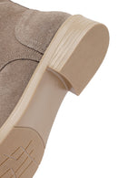 Woman Beige Lace-Up Zippered Suede Leather Boat | Derimod