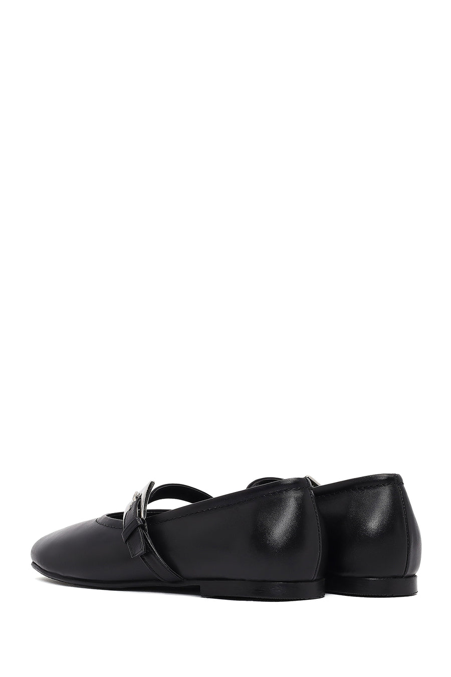 Women's Black Buckled Leather Ballet Flat