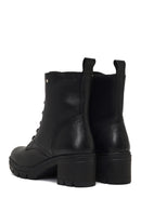 Woman Black Zip Closure Thick-Heeled Leather Boots | Derimod