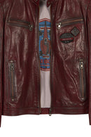 Hamilton Male Burgundy Crest Sports Leather Jacket | Derimod