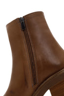 Women's Tan Zippered Thick Heeled Leather Boots | Derimod