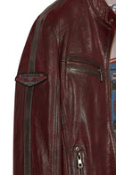 Hamilton Male Burgundy Crest Sports Leather Jacket | Derimod