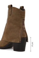 Woman Mink Thick-Heeled Suede Boots | Derimod