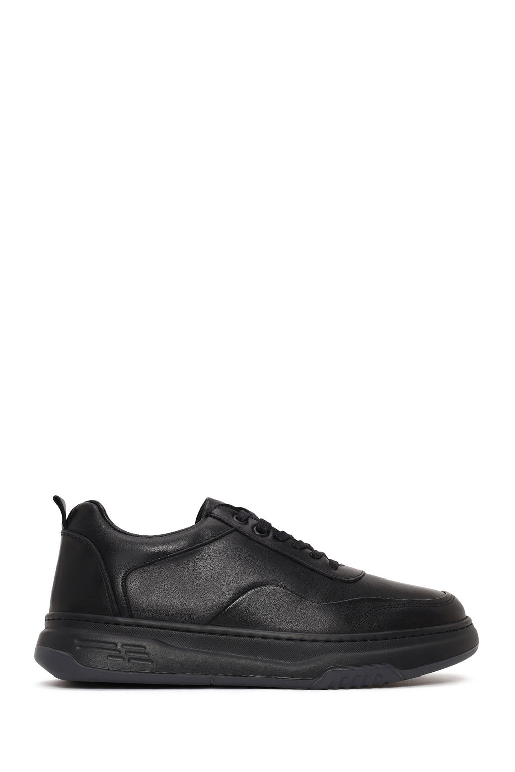 Erkek Siyah Bağcıklı Kalın Tabanlı Deri Sneaker