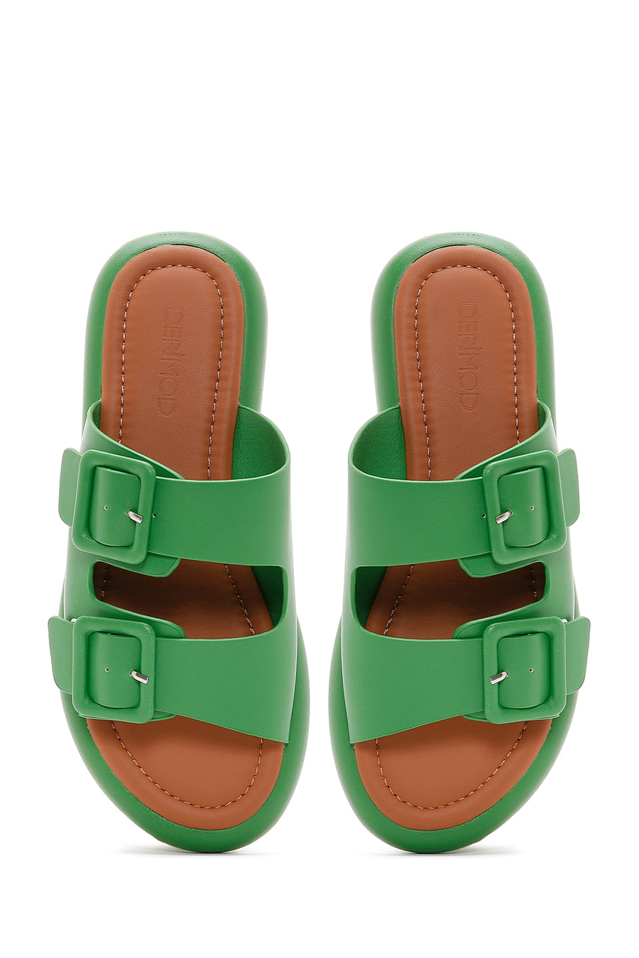 Women's Green Double Buckle Slippers