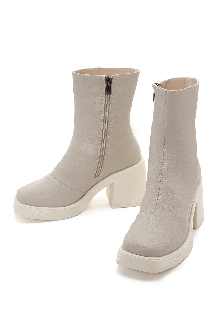 Women's Beige Zippered Heeled Casual Boots